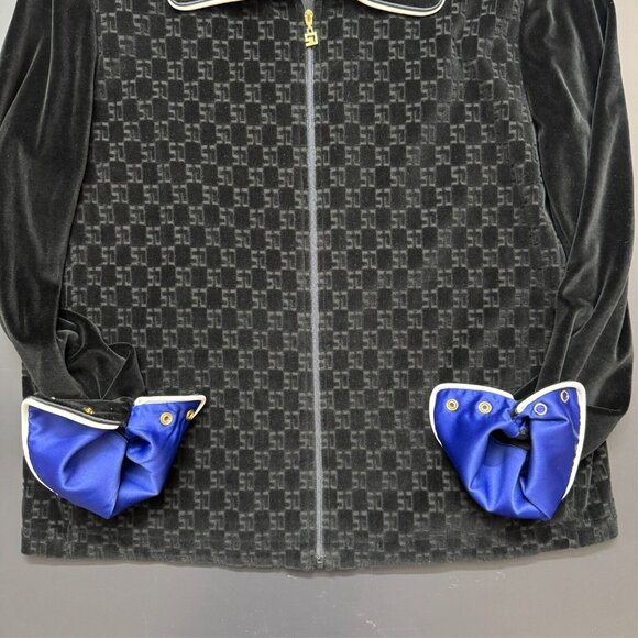 Y2K St. John Sport‎ Marie Gray Black Impressed Logo Velour Jacket Rich Mobwife - Picture 7 of 12